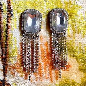 BIG faux 💎 rhinestone 💎 earrings w/ dangles